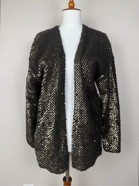 Express Black & Gold Sequin Sweater Coat/Cardigan